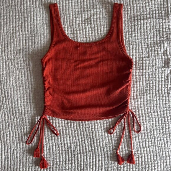 BCBGeneration Ribbed Side Tie Cropped Tank Top Burnt Orange Normcore Casual - Picture 2 of 7